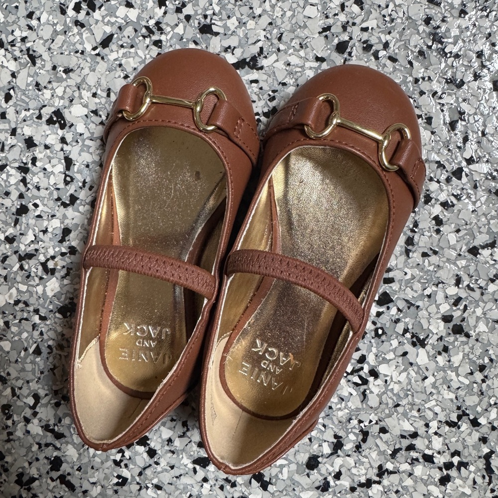 Janie and Jack Brown Dress Shoes with Gold Details
